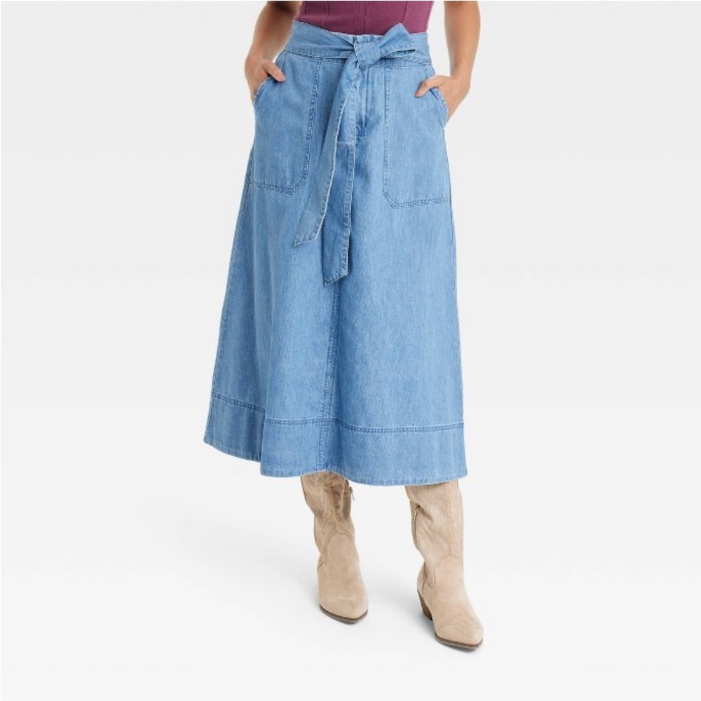Women’s tie front midi jean skirt universal thread blue denim 2